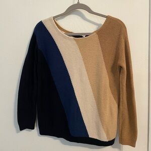 Sezane Navy and Tan Colorblock Sweater